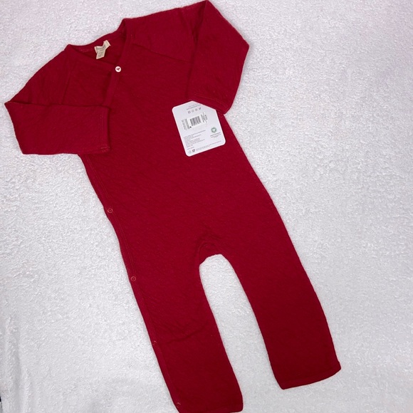 Burts bees organic cotton red full side snap long sleeve jumpsuit 12m - Picture 1 of 9
